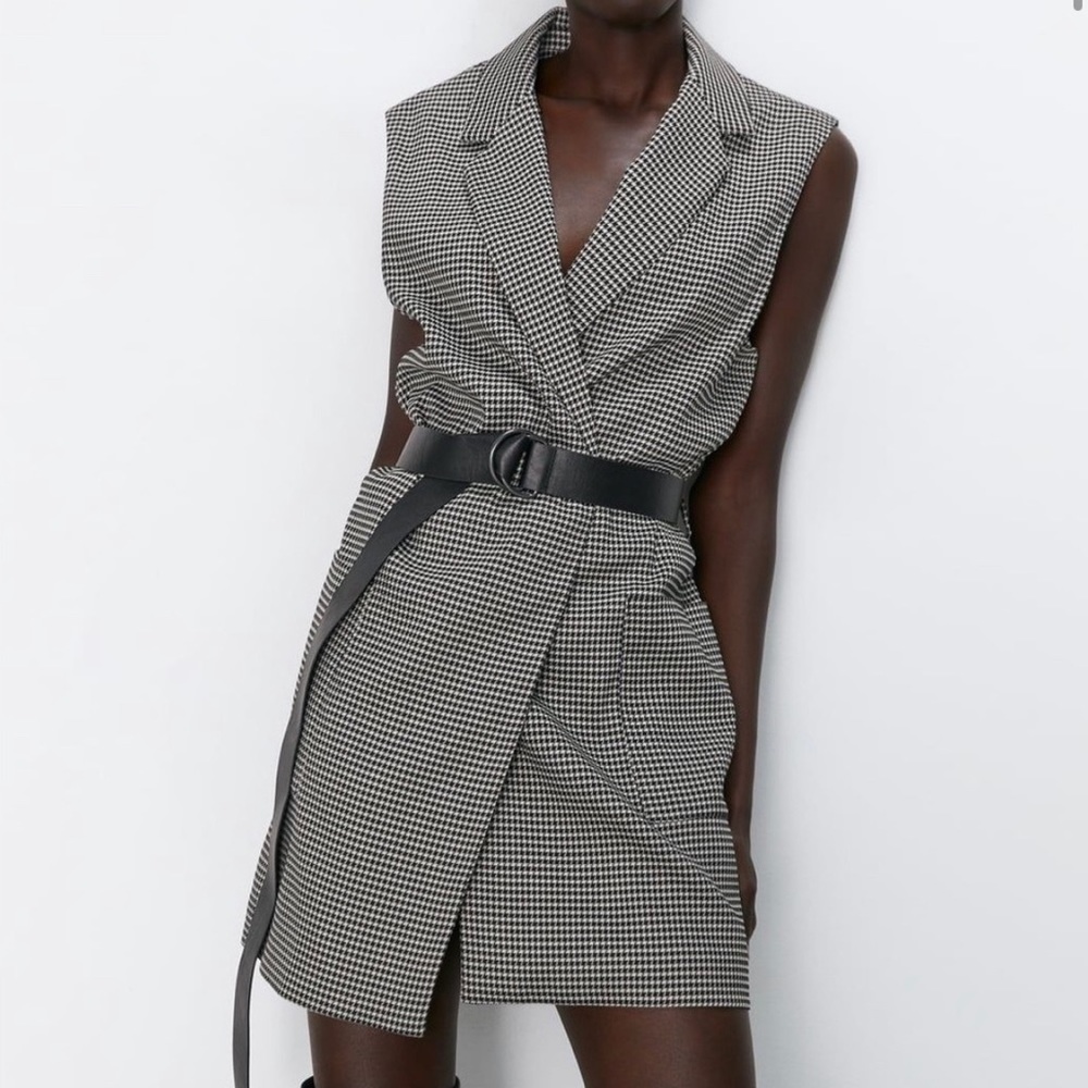NWT Zara Houndstooth Vest Dress SZ S